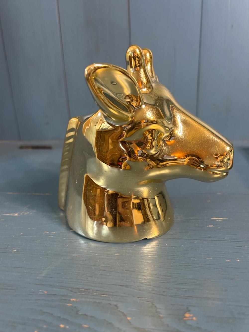 Gold Ceramic Giraffe Head Figurine - Planter, Makeup Brush/Pencil Holder 6” Tall